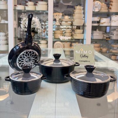 سرویس قابلمه 7 پارچه عروس مدل خطی مشکی 4