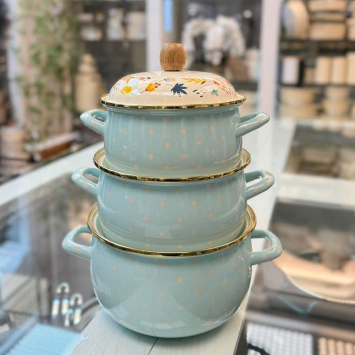 ست قابلمه سه تایی وارداتی لانگفی مدل خمره ای درب گلدار الف