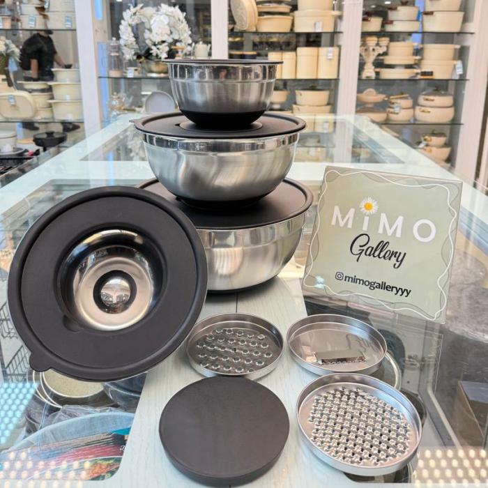 کاسه اسیتل دربدار ست 4 عددی میکسینگ بول به همراه درب رنده ای ن