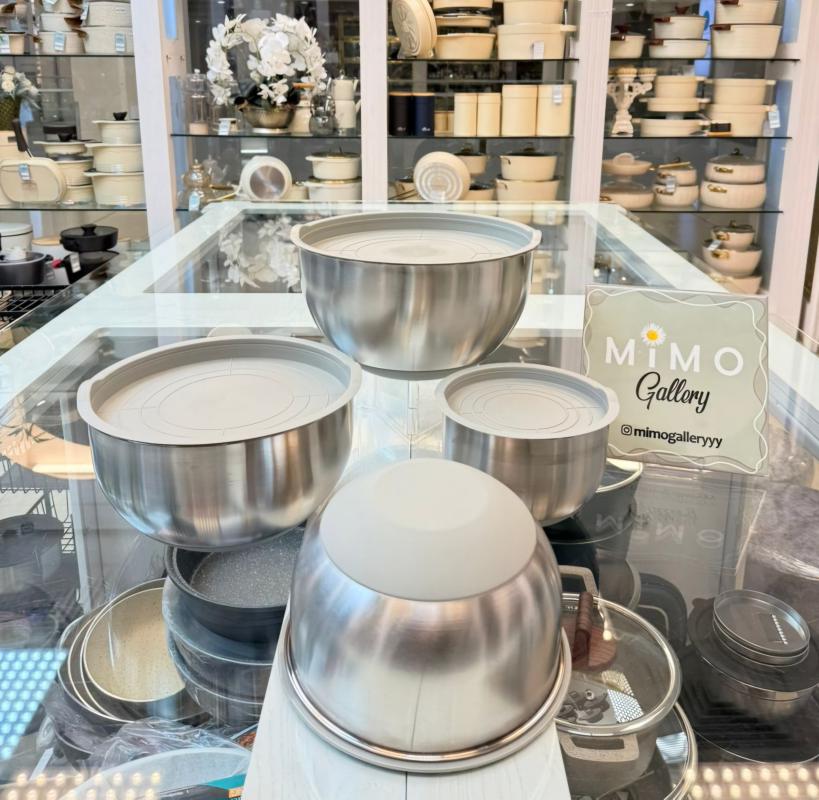 کاسه اسیتل دربدار ست 4 عددی میکسینگ بول با درب سلیکونی الف