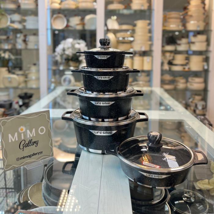 سرویس قابلمه چدن گرانیت 10 پارچه لایف اسمایل مدل FLCM10black ج