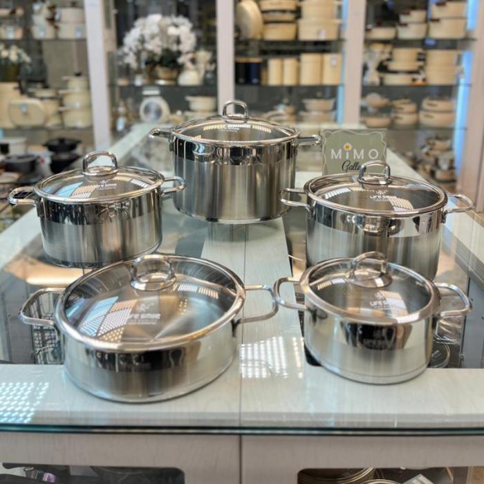 سرویس قابلمه استیل 10 پارچه دیواره بلند لایف اسمایل مدل سوپ خوری r