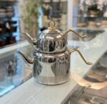 کتری قوری استیل نزاز طرح دسته طلایی