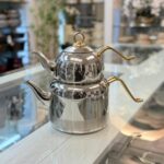 کتری قوری استیل نزاز طرح دسته طلایی