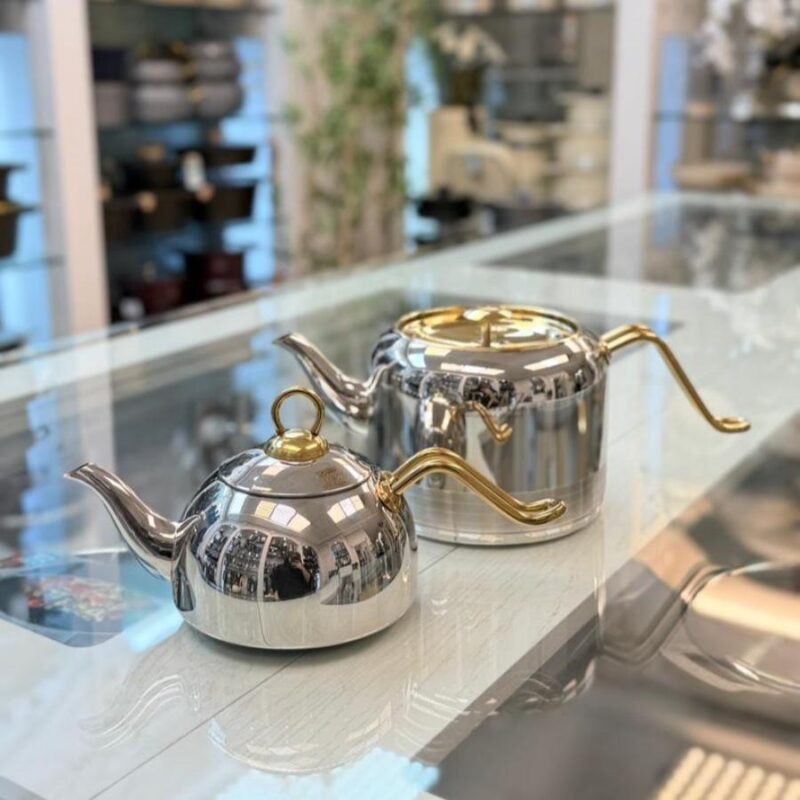 کتری قوری استیل نزاز طرح دسته طلایی - تصویر 2