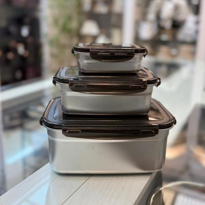 ظرف غذای استیل سه عددی برند کرکماز مدل مستطیلی ج