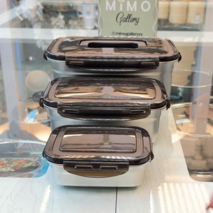 ظرف غذای استیل سه عددی برند کرکماز مدل مستطیلی ب