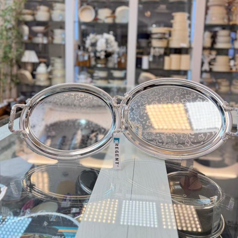 سینی دوقلو استیل اماراتی مدل بیضی دسته دار الف