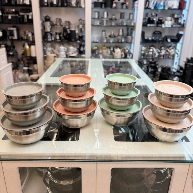 ست سه عددی کاسه استیل دربدار میکسینگ بول الف