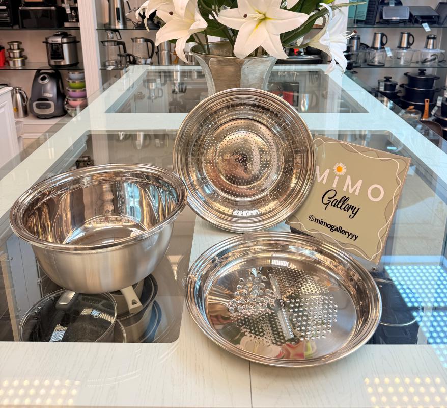 ست لگن و آبکش رنده دار استیل مجموعه سه عددی ج