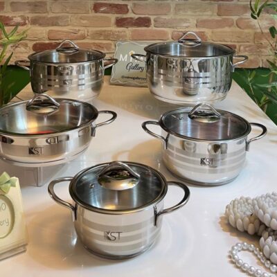 سرویس قابلمه 10 پارچه استیل برند KST طرح جدید راه راه مات الف