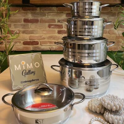 سرویس قابلمه 10 پارچه استیل برند KST طرح جدید راه راه مات ب