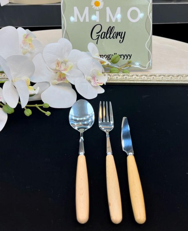 ست قاشق چنگال 12 پارچه دسته چوبی برند رورویوهو ROROYOHO - تصویر 6