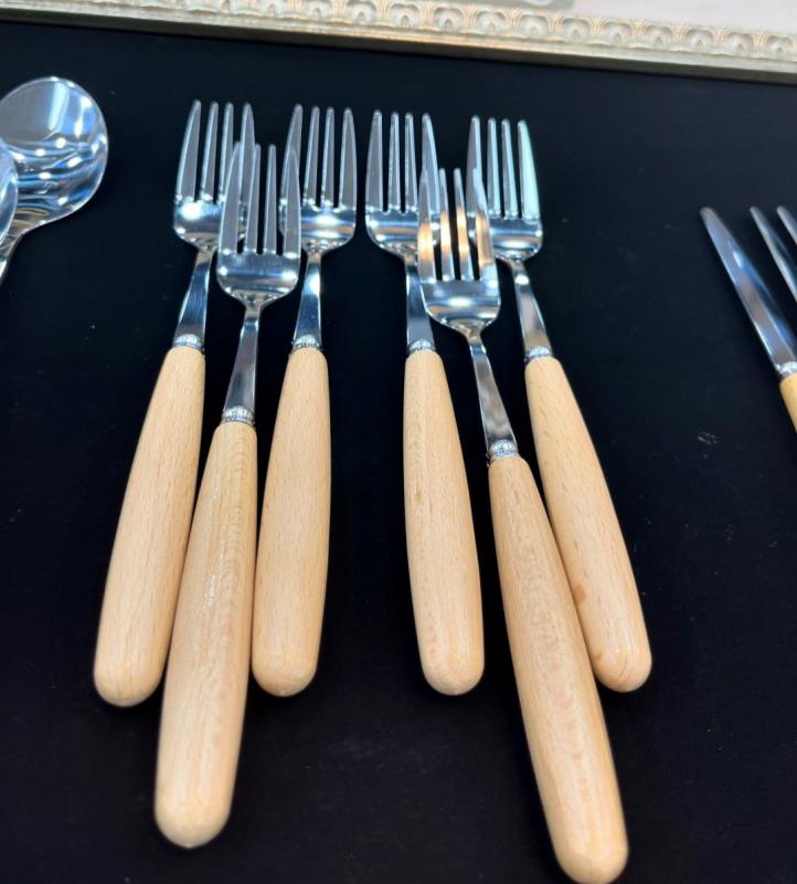 ست قاشق چنگال 12 پارچه دسته چوبی برند رورویوهو ROROYOHO - تصویر 7