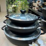 ماهیتابه عروس دودسته چدن گرانیت مدل خطی در سه سایز مختلف