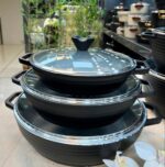 ماهیتابه عروس دودسته چدن گرانیت مدل خطی در سه سایز مختلف