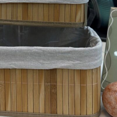 ست سه تایی سبد حصیری بامبو با آستر پارچه ای ب