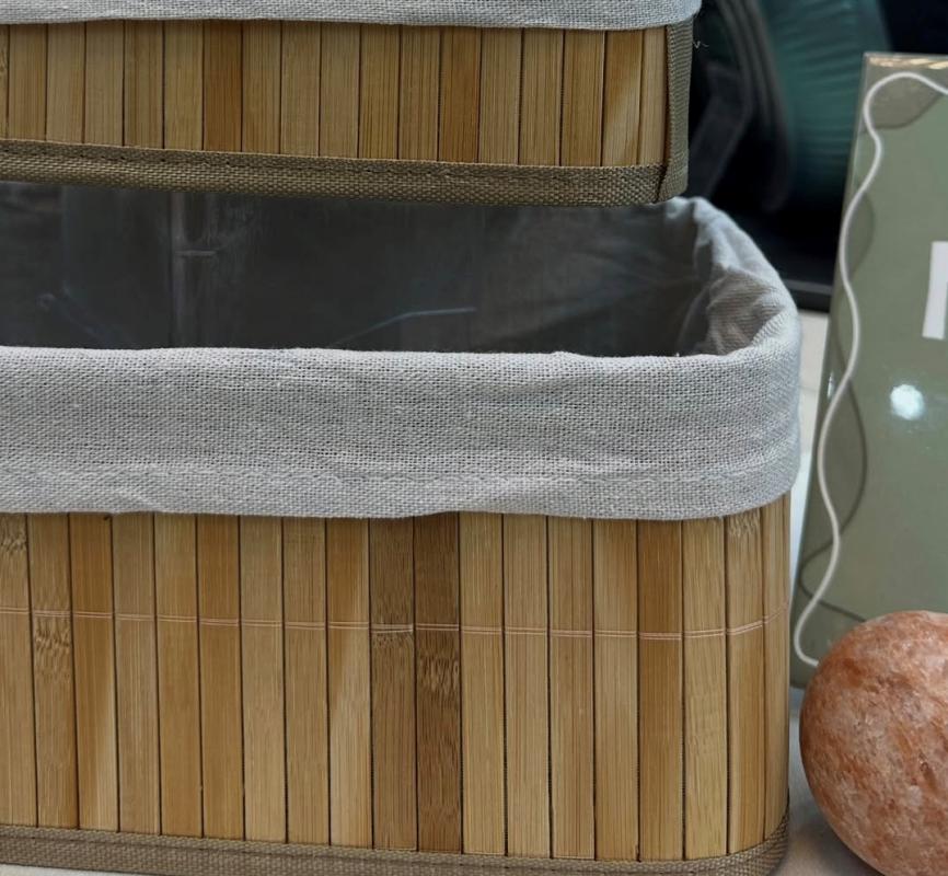 ست سه تایی سبد حصیری بامبو با آستر پارچه ای ب