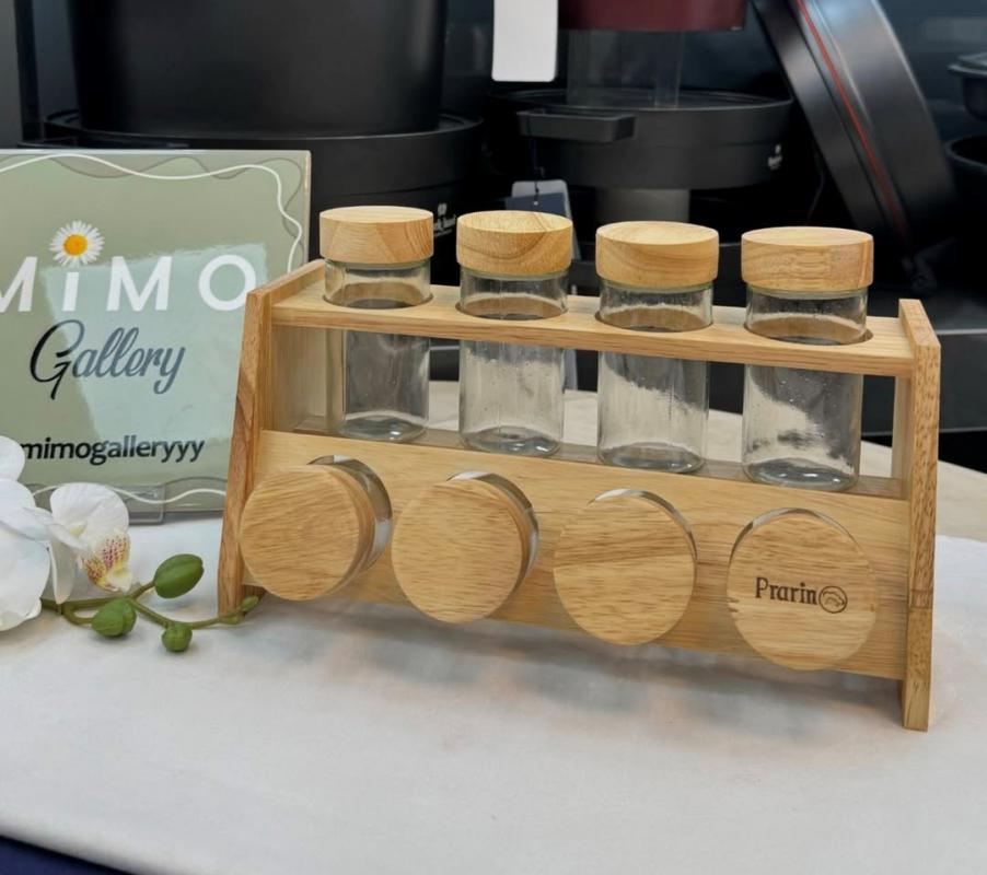 جا ادویه ای پرارینت - شیشه ای با درب چوبی (ست 8 عددی ، بهمراه استند) الف