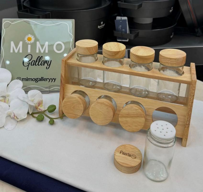 جا ادویه ای پرارینت - شیشه ای با درب چوبی (ست 8 عددی ، بهمراه استند) ج