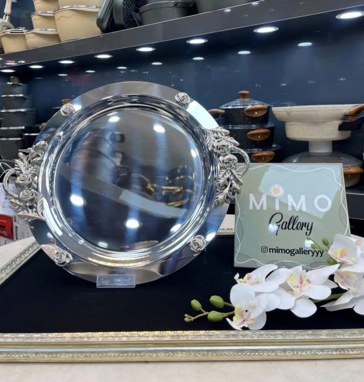 سینی استیل گرد دسته گلدار مجلسی برند KST