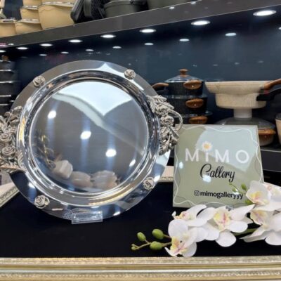 سینی استیل گرد دسته گلدار برند