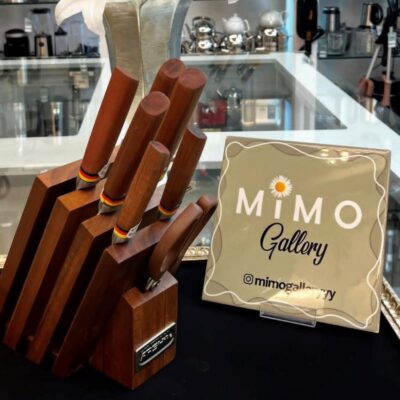 سرویس چاقو آشپزخانه 8 پارچه عرشیا با دسته و استند چوبی ب