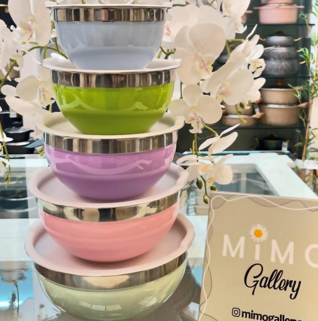 لگن استیل دربدار ست 5 تایی در رنگ های مختلف - تصویر 4