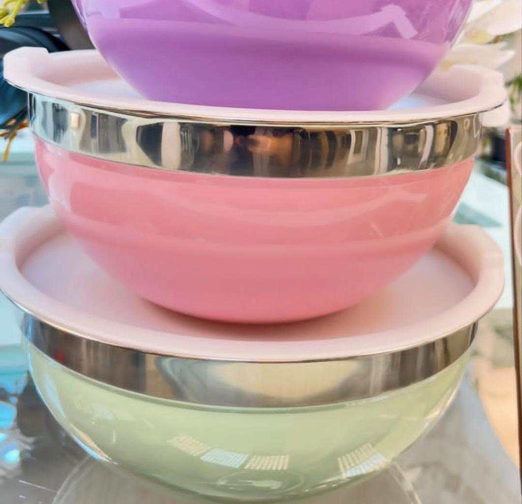 لگن استیل دربدار ست 5 تایی در رنگ های مختلف - تصویر 3