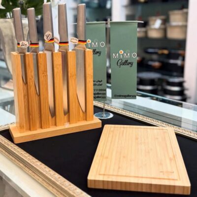 سرویس چاقو استیل عرشیا به با استند بامبو الف