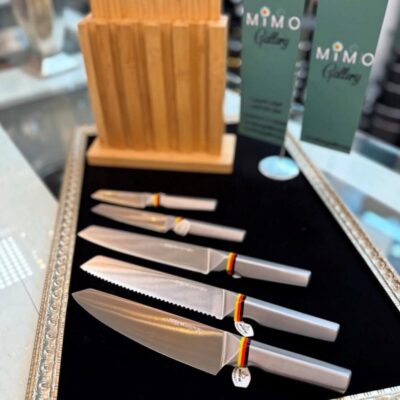 سرویس چاقو استیل عرشیا به با استند بامبو ب