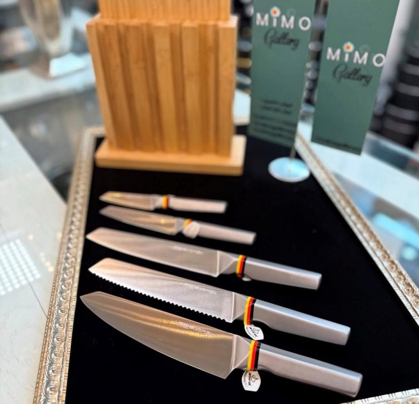 سرویس چاقو استیل عرشیا به با استند بامبو ب