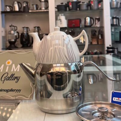 کتری قوری یونیک دسته بغل با قوری چینی و کتری استیل الف