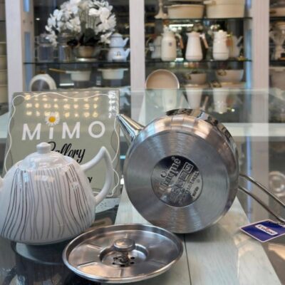 کتری قوری یونیک دسته بغل با قوری چینی و کتری استیل ج