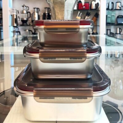 ظرف غذای استیل یونیک مدلی مستطیلی سه تایی ل