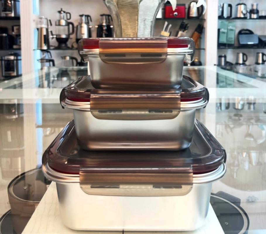 ظرف غذای استیل یونیک مدلی مستطیلی سه تایی ل