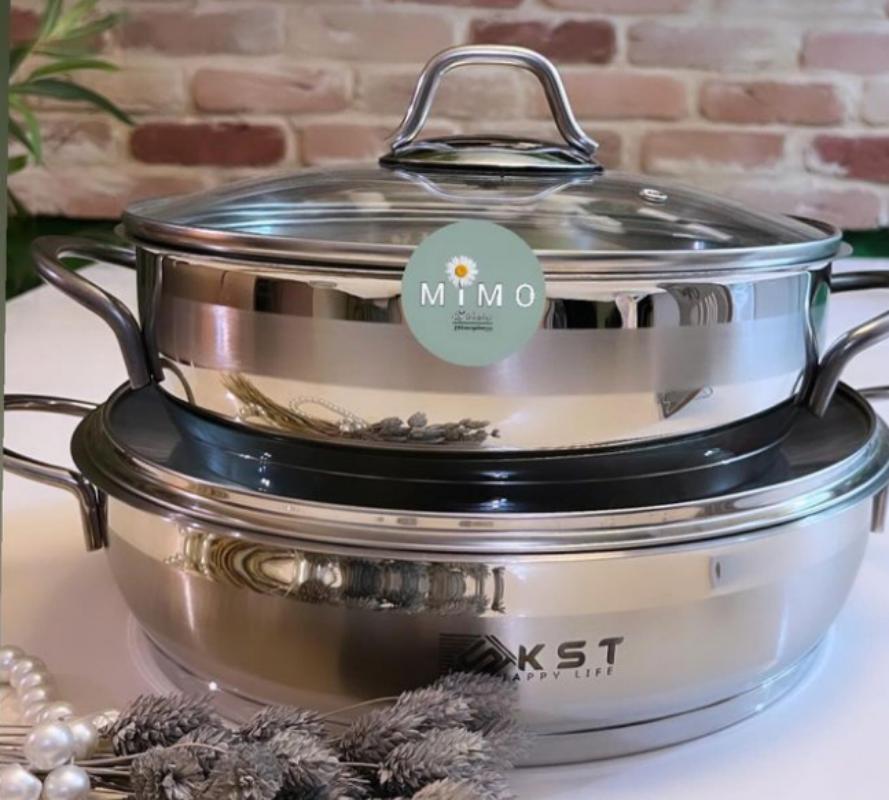 ماهیتابه استیل دربدار دودسته برند K.S.T - مدل راه راه مات - تصویر 2