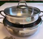 ماهیتابه استیل دربدار دودسته برند K.S.T - مدل راه راه مات