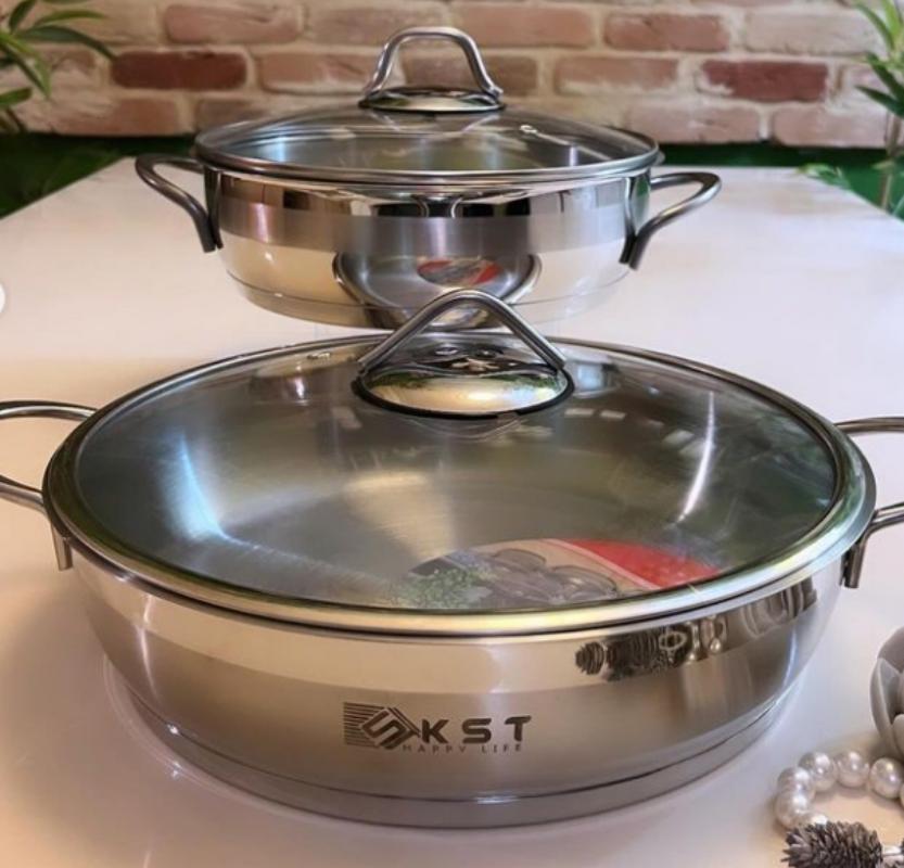 ماهیتابه استیل دربدار دودسته برند K.S.T - مدل راه راه مات - تصویر 3