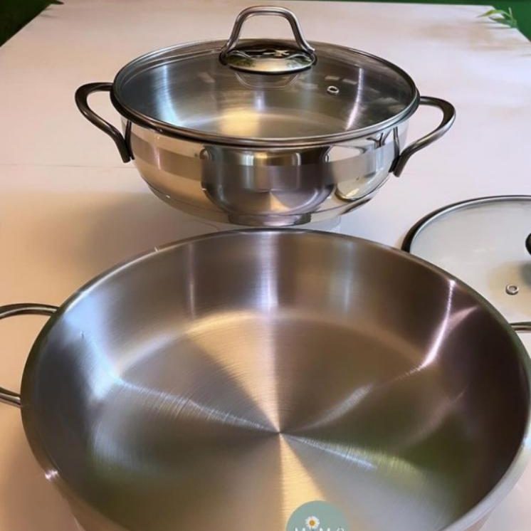 ماهیتابه استیل دربدار دودسته برند K.S.T - مدل راه راه مات - تصویر 5