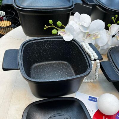 سرویس قابلمه چدن گرانیت 8 پارچه کرکماز طرح مربعی الف