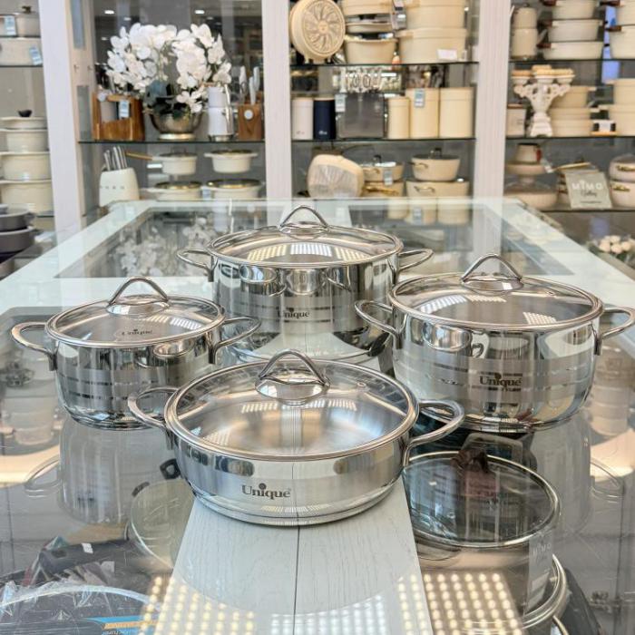 سرویس قابلمه 8 پارچه تمام استیل برند یونیک مدل راه راه مات ب