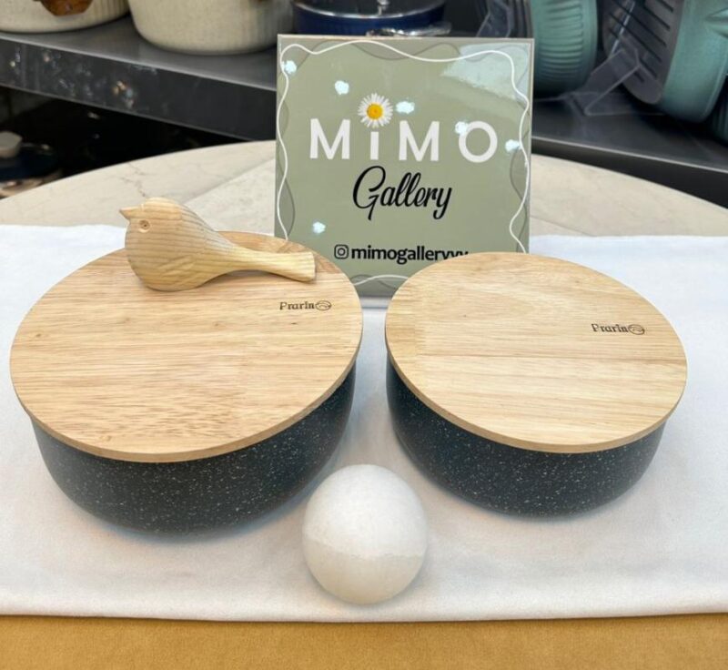 ظرف نگهدارنده غذا چدن گرانیت با درب چوبی برند پرارین - تصویر 2